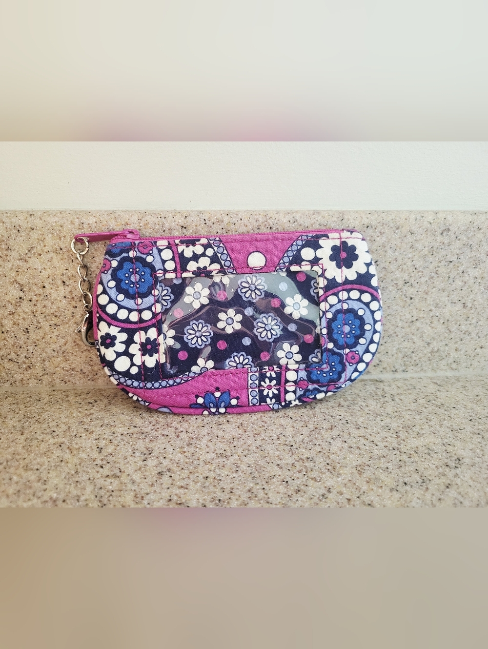 Vera Bradley Boysenberry Pink Purple Paisley Clip Zip ID Wristlet Wallet Cute